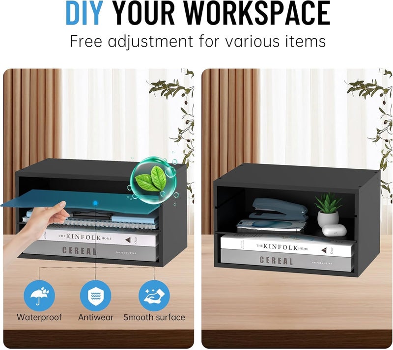 SHARKWOODS Wood Desk Organizer, 3 Tier Paper Tray Organizer for Desk with Adjustable Storage Shelves, Printer Stand Desktop File Organization Paper Sorter Mail Holder for Office Home Classroom, Black - Image 5